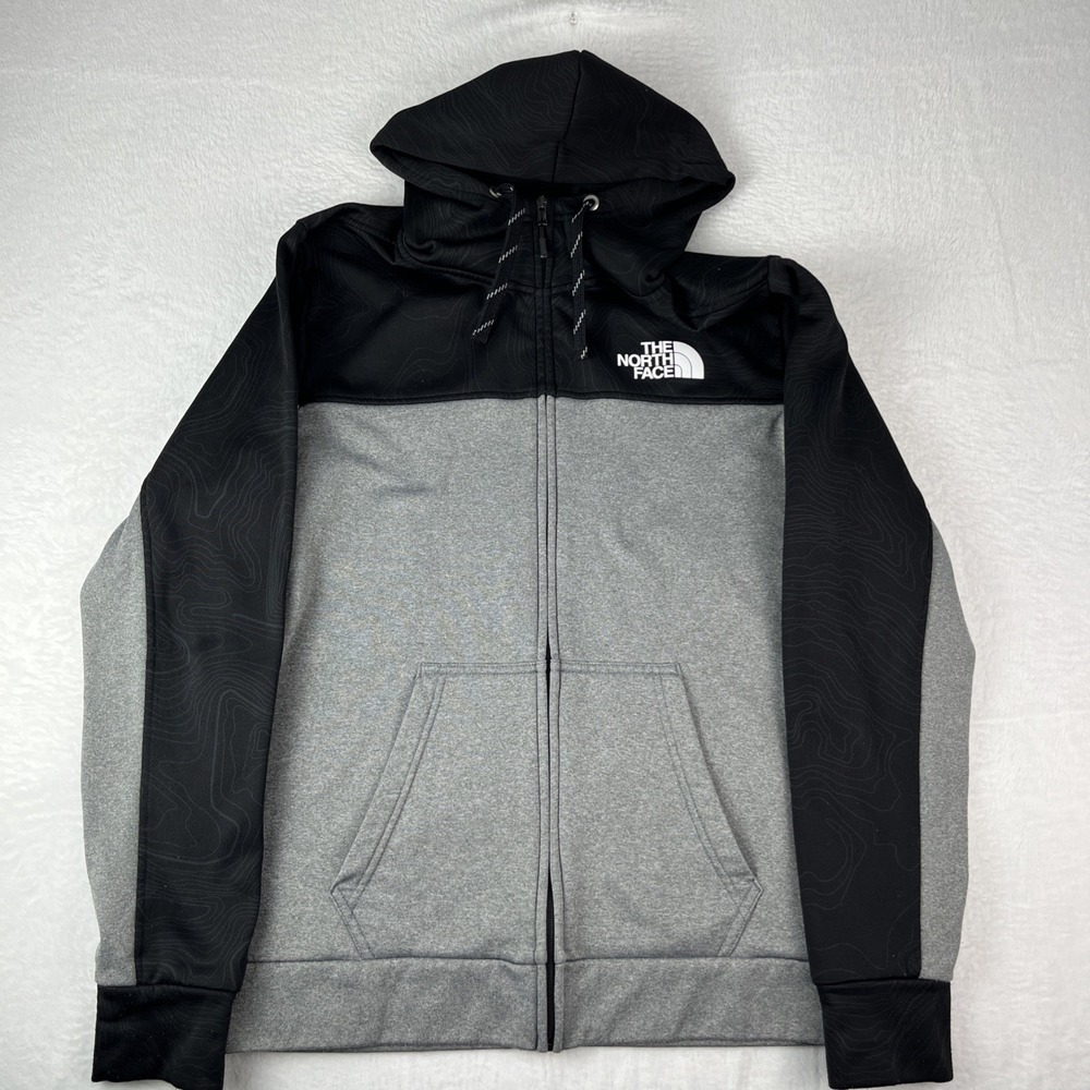 The North Hoodie Mens Medium Gray Black Fleece Full Zip